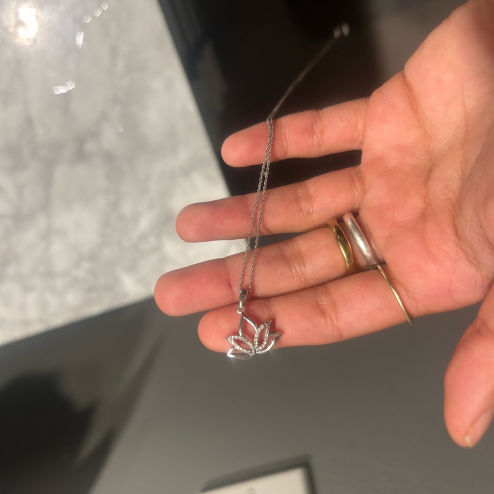 Sterling silver necklace with diamond accent lotus